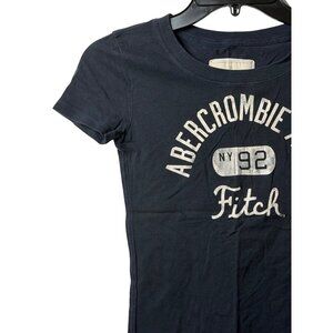 VTG Abercrombie and Fitch Y2K Shirt Ladies XS Navy Arch Spellout Faded Iconic